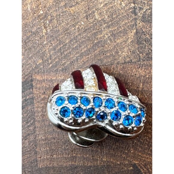 Swarovski Swan Signed Red White Blue Crystal Heart Pin Patriotic Silver Plate - Picture 4 of 9